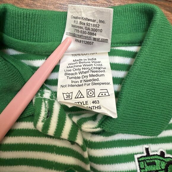 Tractor Outfit Baby Girl Green Stripes 2 Pieces 3-6 Months Farm Green Tractor - Picture 6 of 7